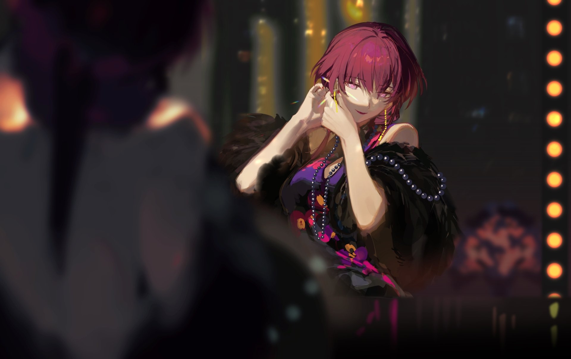 4K Ultra HD desktop wallpaper featuring Kafka from Honkai: Star Rail, depicted with vibrant colors and dynamic lighting in a detailed, futuristic setting.