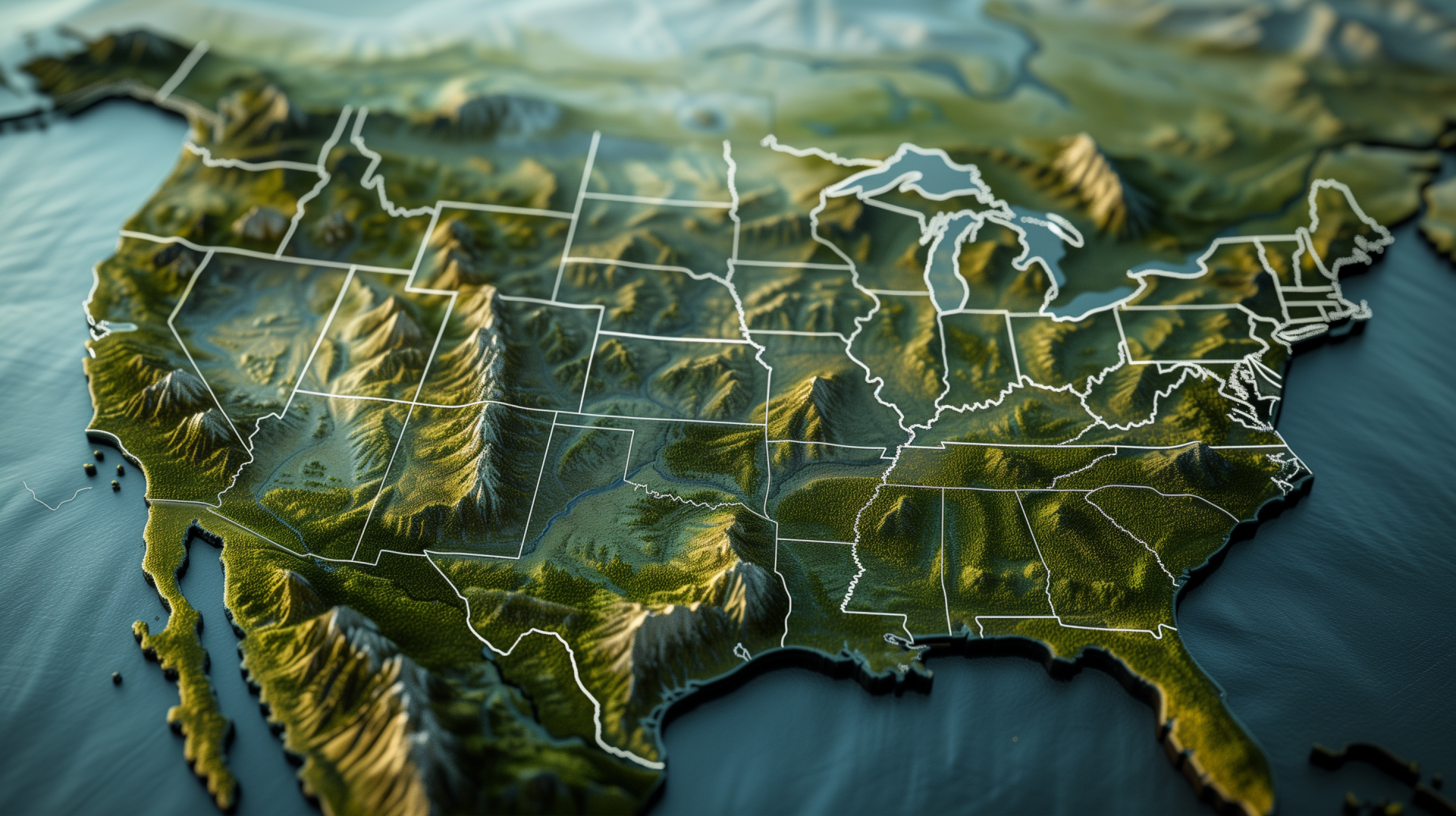A detailed map of the USA featuring vibrant terrain and topographical details, designed as a high-definition desktop wallpaper and background.