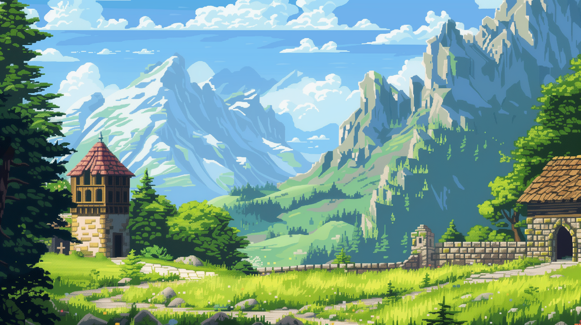 絵画 Mountain Landscape After a long time a new ZX Spectrum work