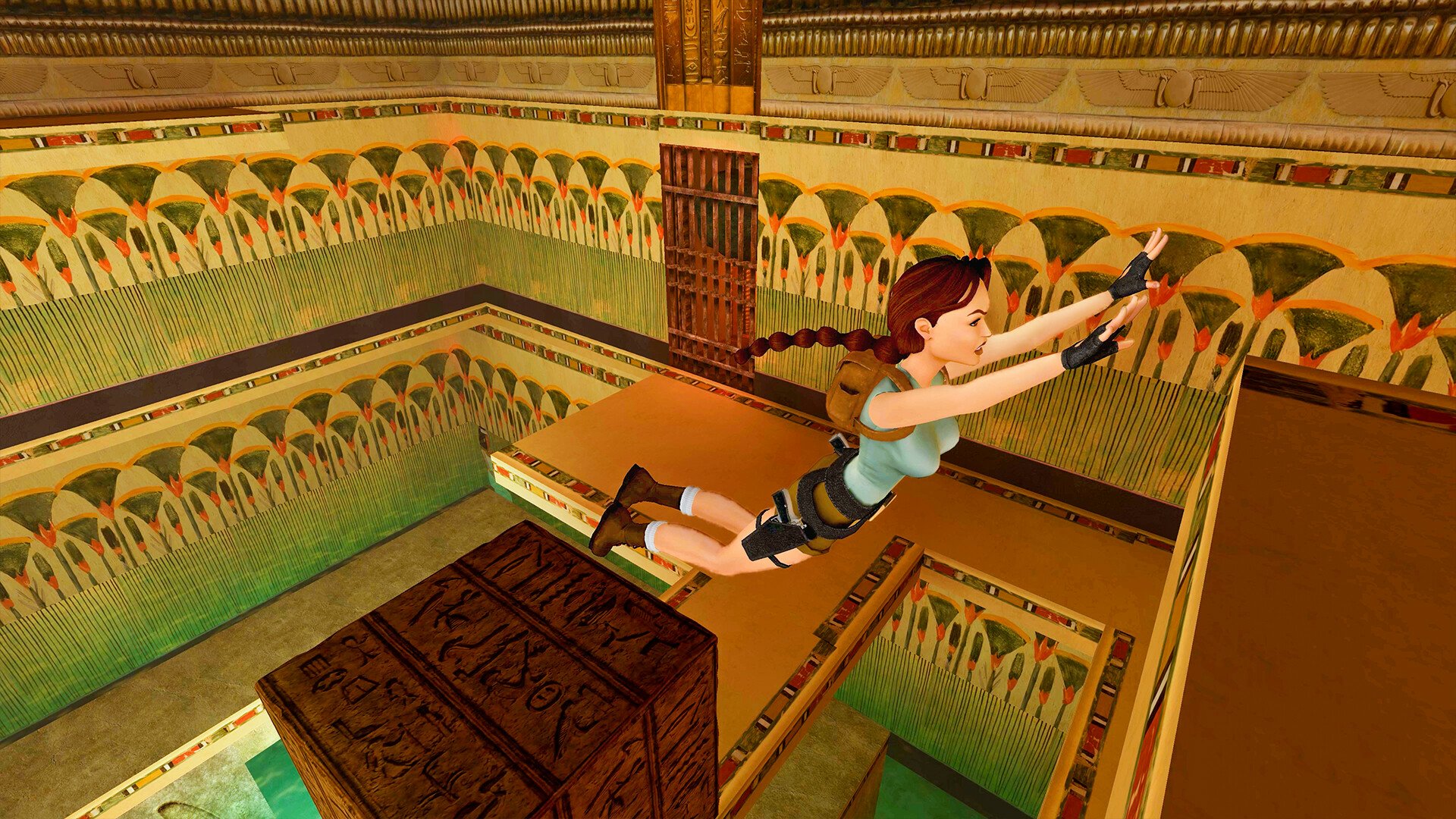 HD wallpaper of Tomb Raider I–III Remastered featuring the protagonist in action inside an ancient temple environment.