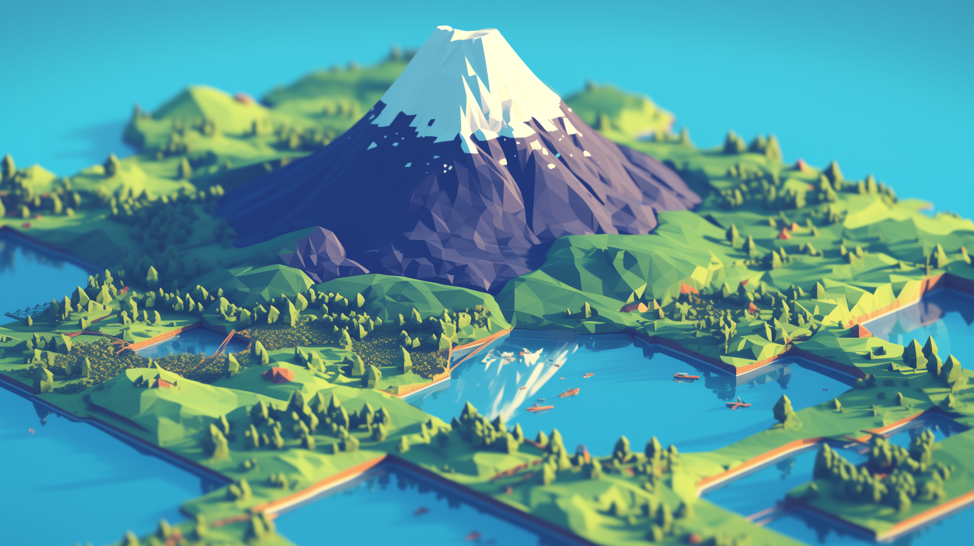 Stylized digital illustration of Mount Fuji with vibrant colors as an HD desktop wallpaper and background.