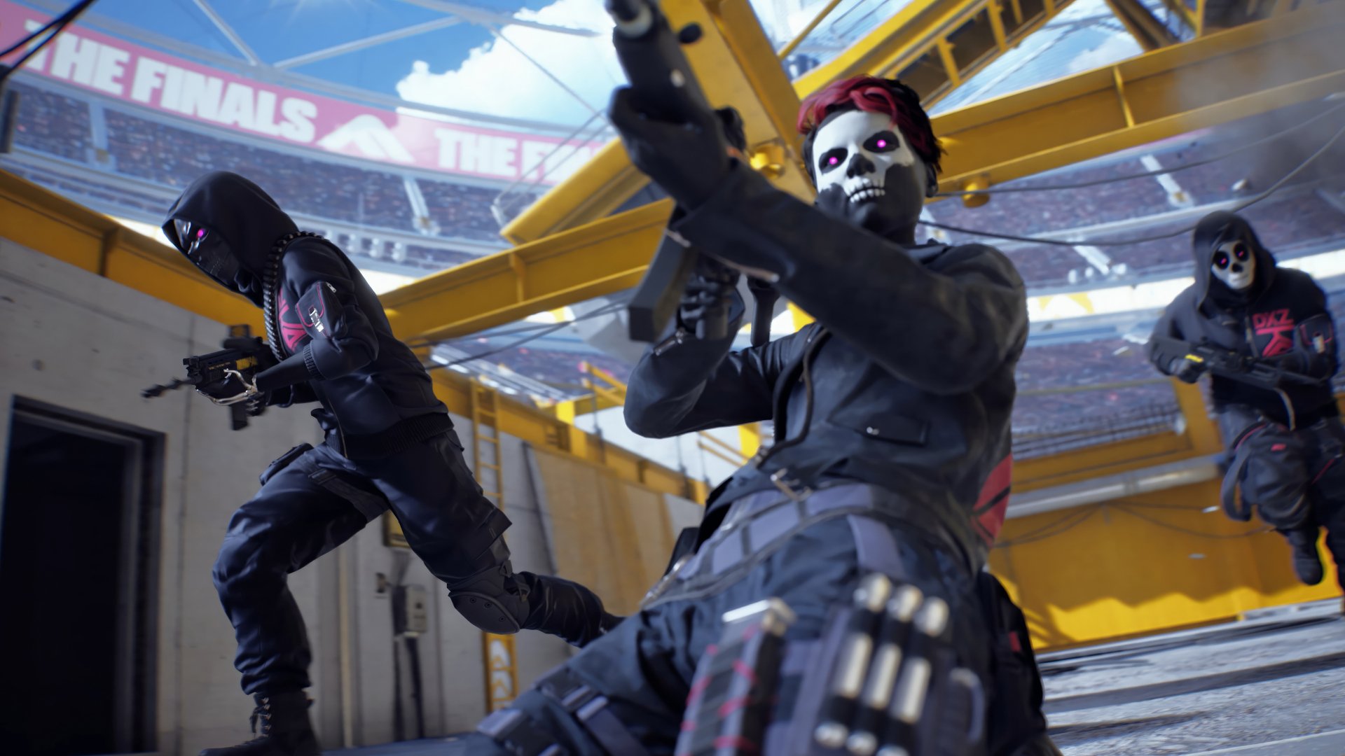 High-definition desktop wallpaper of 'The Finals' video game featuring armed characters in action within a vividly detailed game environment.