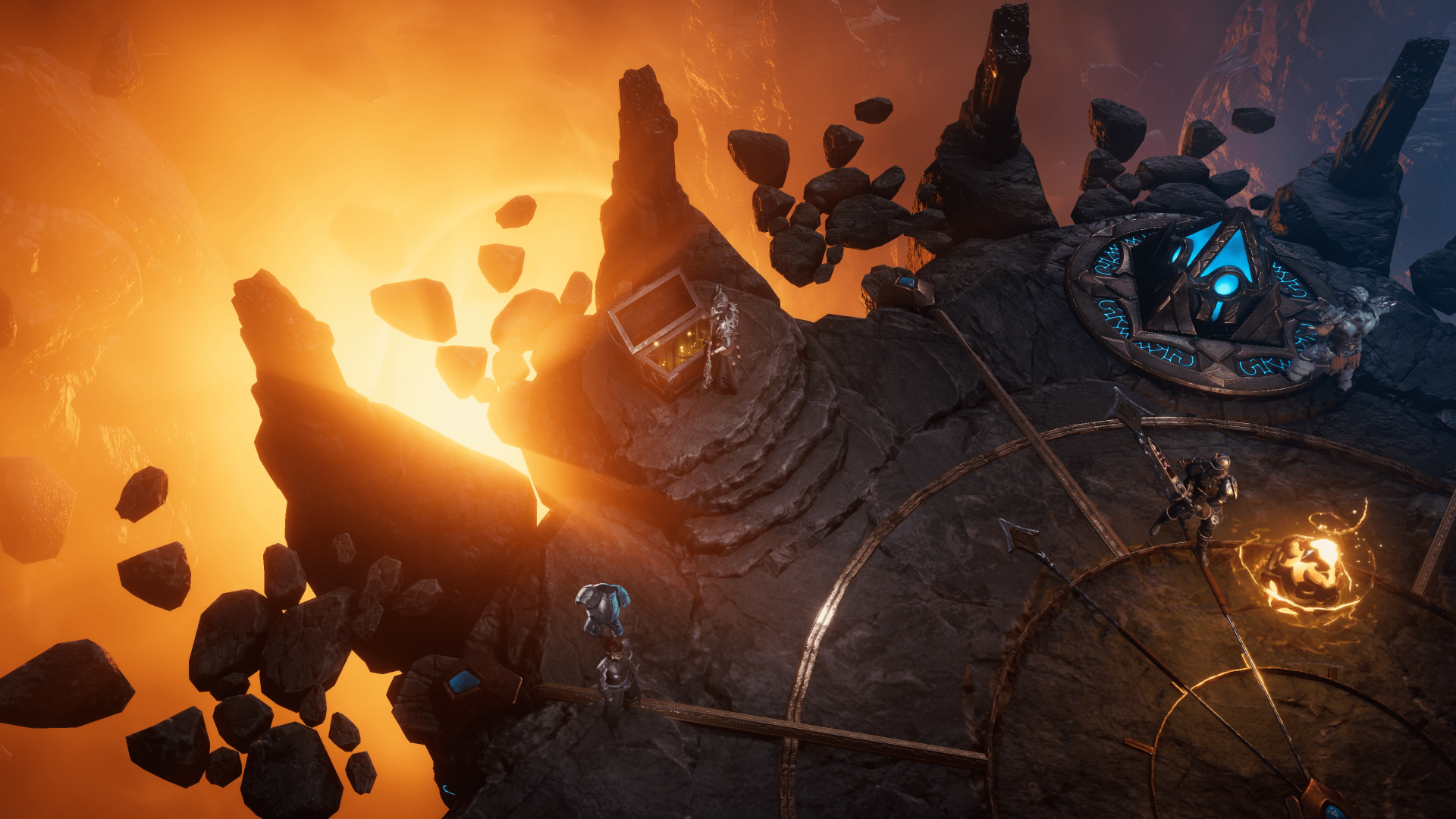 HD desktop wallpaper featuring an atmospheric scene from the video game Last Epoch, highlighting dramatic floating islands against an orange-hued sky.