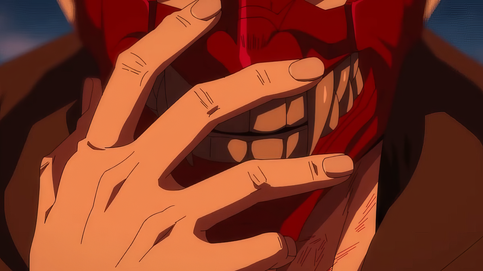 Close-up HD anime wallpaper from 'Ninja Kamui' featuring a detailed illustrative scene with a character's hand gesture against a vibrant backdrop.