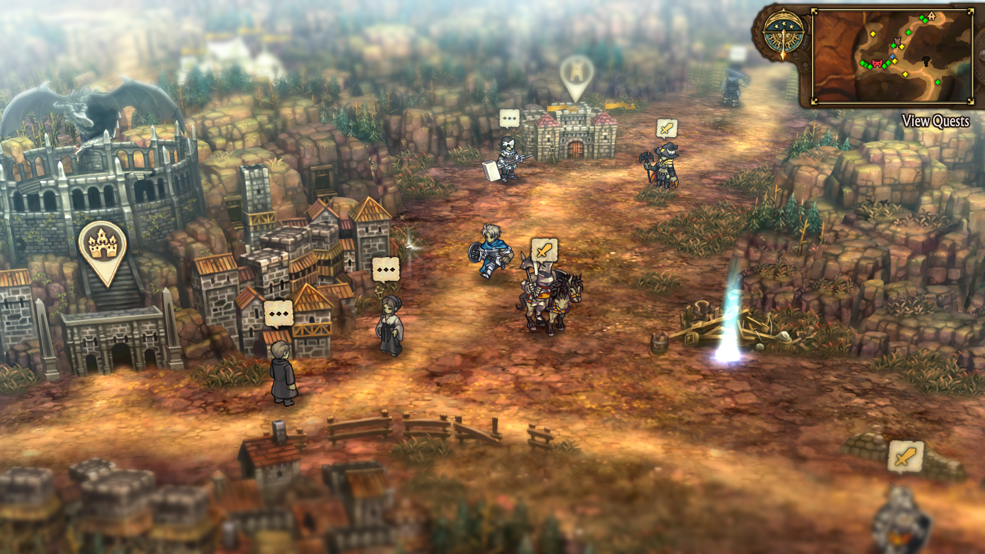 HD desktop wallpaper featuring a scene from the Unicorn Overlord video game with characters and buildings on a fantasy map.