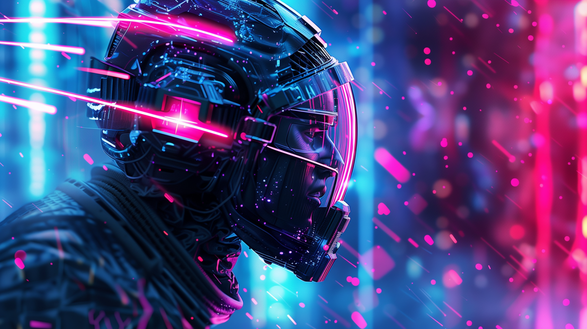 Futuristic sci-fi astronaut in spacesuit with neon highlights, HD desktop wallpaper