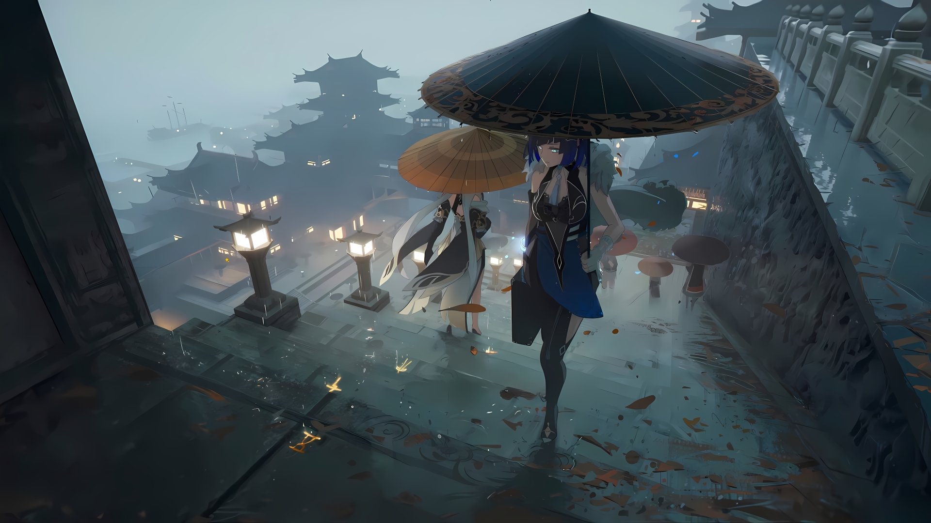 Download Yelan (Genshin Impact) Ningguang (Genshin Impact) Liyue (Genshin Impact) Genshin Impact Rain 8k Ultra HD Wallpaper