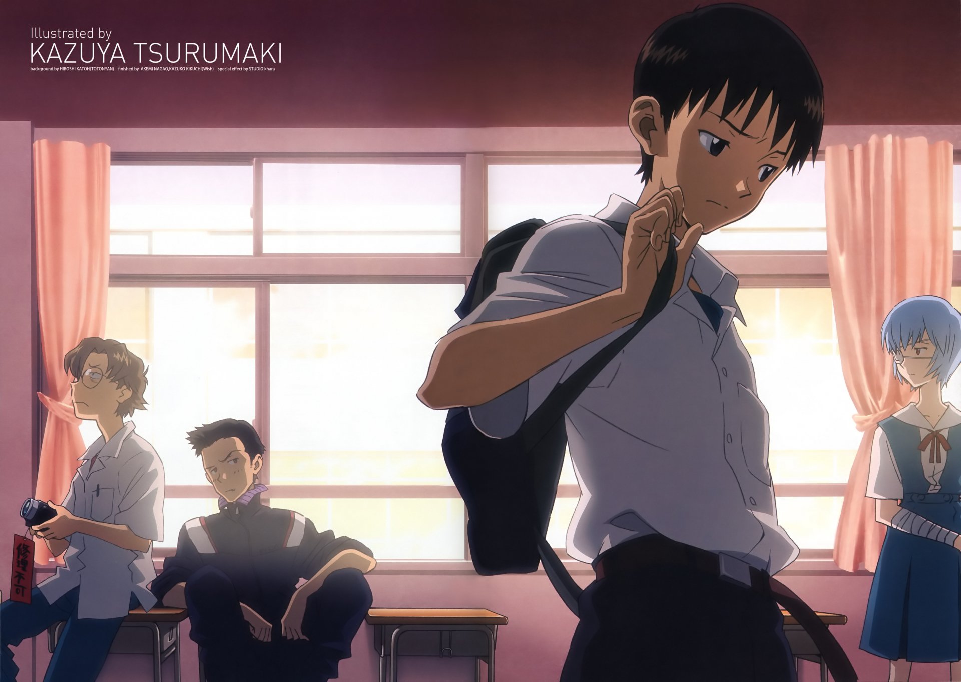 4K Ultra HD desktop wallpaper featuring Shinji Ikari and Rei Ayanami from the anime Evangelion: 1.0 You Are (Not) Alone in a softly lit classroom scene.
