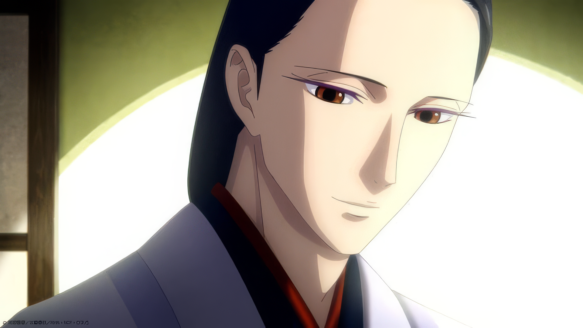 Anime character from YATAGARASU: The Raven on HD desktop wallpaper with serene expression and traditional attire.