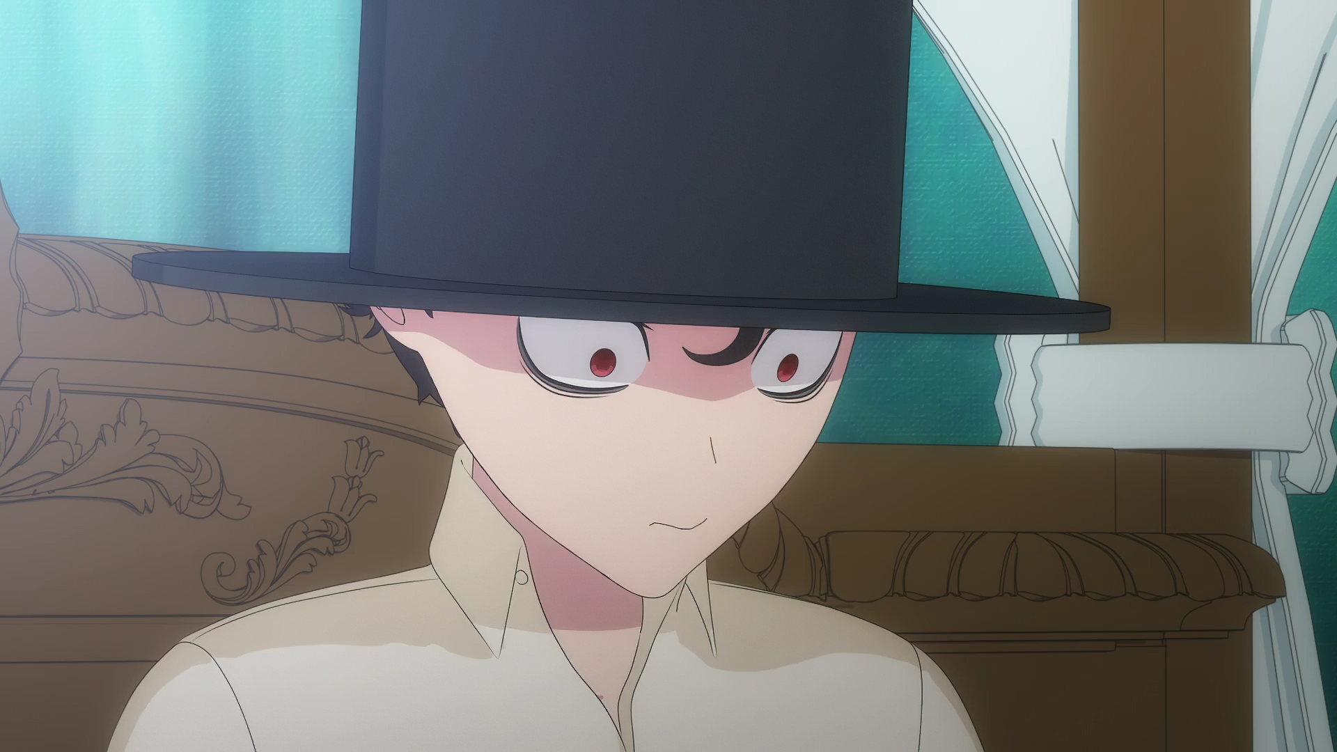 A detailed HD desktop wallpaper featuring the Duke from The Duke of Death and His Maid, showcasing his thoughtful expression and iconic hat in a beautifully illustrated setting.