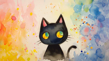 HD desktop wallpaper featuring Chococat, the adorable black cat character from Sanrio, against a vibrant watercolor background.