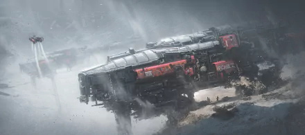 A dynamic sci-fi scene featuring a futuristic vehicle traversing a rugged landscape, set against a misty backdrop. This HD wallpaper adds an adventurous touch to any desktop.