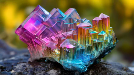 HD wallpaper of colorful bismuth crystal formations for desktop background.