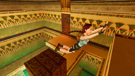HD wallpaper of Tomb Raider I–III Remastered featuring the protagonist in action inside an ancient temple environment.