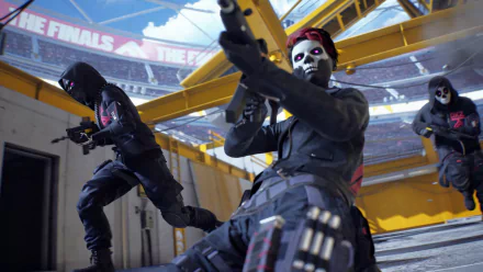 High-definition desktop wallpaper of 'The Finals' video game featuring armed characters in action within a vividly detailed game environment.