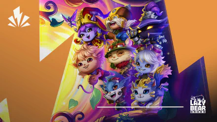 A vibrant HD wallpaper featuring popular League of Legends characters Teemo, Yuumi, and Veigar, showcasing their playful designs and colorful artistry in a dynamic composition.