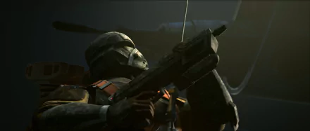 Clone trooper from Star Wars: The Bad Batch aiming a blaster in a HD desktop wallpaper