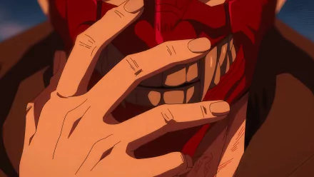 Close-up HD anime wallpaper from 'Ninja Kamui' featuring a detailed illustrative scene with a character's hand gesture against a vibrant backdrop.