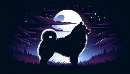 Majestic Alaskan Malamute silhouette against a moonlit night sky HD wallpaper for desktops.
