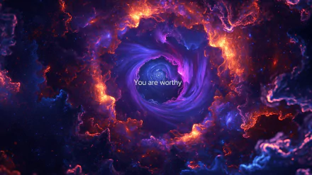 HD desktop wallpaper featuring an inspirational nebula with the motivational quote 'You are worthy' in cosmic style font.