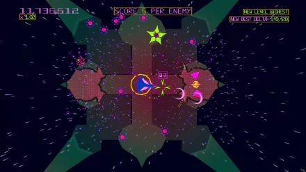 HD desktop wallpaper featuring gameplay from the video game Akka Arrh with vibrant graphics and scoring elements.