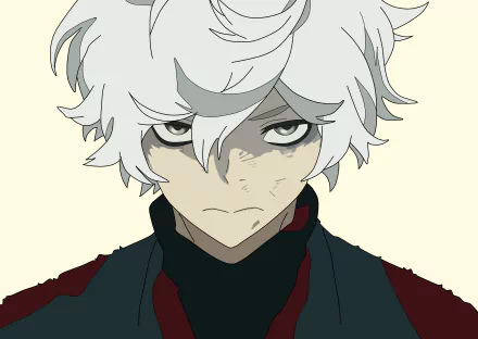 HD anime desktop wallpaper featuring Gabimaru from Hell's Paradise with a serious expression and tousled white hair against a light background.