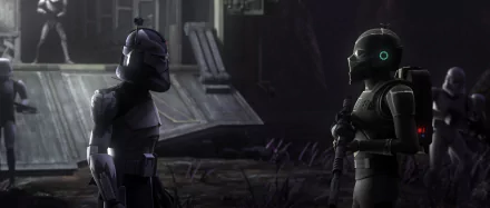 HD desktop wallpaper featuring characters from Star Wars: The Bad Batch TV show with a moody, atmospheric setting.