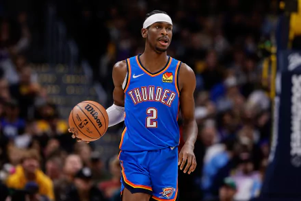 Oklahoma City Thunder player in action on the basketball court, wearing jersey number 2, in a high-definition desktop wallpaper background.