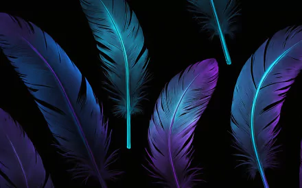  Neon Feathers On Dark Background