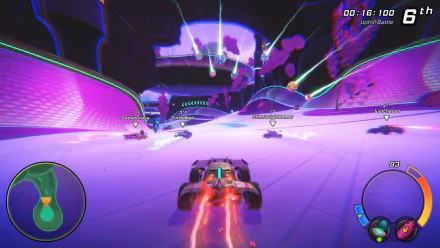 HD desktop wallpaper of Turbo Golf Racing video game featuring vibrant race tracks and speeding vehicles with dynamic lighting effects