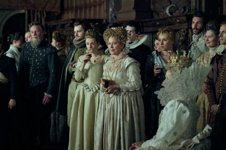 HD wallpaper from the TV show Mary & George featuring characters in period costumes at a royal gathering.