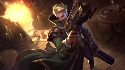 HD wallpaper of Granger from Mobile Legends: Bang Bang, showcasing the character with his signature weapon in an action-packed pose.
