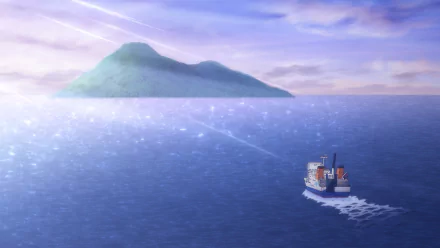 HD Anime Oi! Tonbo desktop wallpaper featuring a serene ocean scene with a solitary boat heading towards a distant island under a sparkling sky.