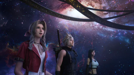 HD desktop wallpaper of Final Fantasy VII Rebirth featuring characters under a cosmic sky.