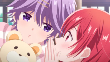 Anime characters from Vampire Dormitory with a plush toy in a HD desktop wallpaper and background.