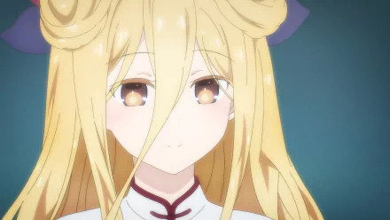HD desktop wallpaper featuring Mukuro Hoshimiya from the anime Date A Live, with a focus on her gentle golden eyes and long blond hair against a soft gradient background.