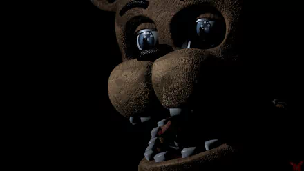 Close-up of an eerie animatronic face from Five Nights At Freddy's 2, rendered in 8K Ultra HD for a striking PC desktop wallpaper and background.