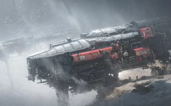A dynamic sci-fi scene featuring a futuristic vehicle traversing a rugged landscape, set against a misty backdrop. This HD wallpaper adds an adventurous touch to any desktop.