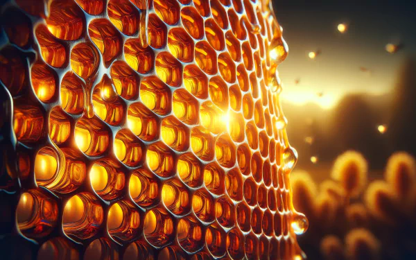 Glowing honeycomb pattern with honey drops, nature-inspired HD desktop wallpaper and background.