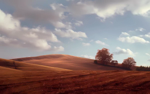 A serene Tuscany landscape captures rolling hills under a vast sky, with autumn colors enhancing the warm scenery, making it a stunning HD desktop wallpaper and background.