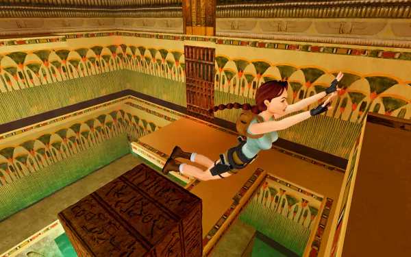 HD wallpaper of Tomb Raider I–III Remastered featuring the protagonist in action inside an ancient temple environment.