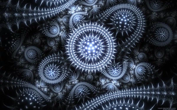Abstract HD desktop wallpaper featuring intricate blue shapes and spikes, forming a mesmerizing pattern with rich textures.