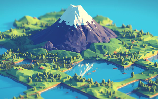 Stylized digital illustration of Mount Fuji with vibrant colors as an HD desktop wallpaper and background.