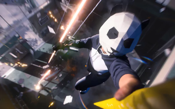 Dynamic HD desktop wallpaper featuring an action-packed moment from the video game The Finals, showcasing a first-person view of a player holding a soccer ball amidst a thrilling environment.