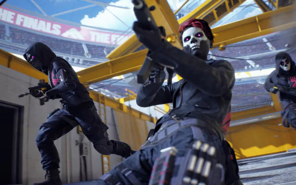 High-definition desktop wallpaper of 'The Finals' video game featuring armed characters in action within a vividly detailed game environment.