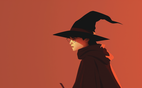 Silhouette of a wizard with a hat in HD, inspired by Harry Potter, perfect for desktop wallpaper and background.