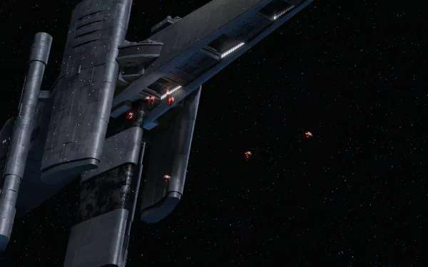HD wallpaper featuring Star Wars: Dark Forces Remaster video game with Starship and space stars background.