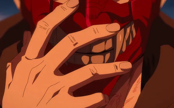 Close-up HD anime wallpaper from 'Ninja Kamui' featuring a detailed illustrative scene with a character's hand gesture against a vibrant backdrop.