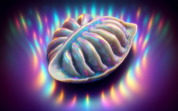 HD desktop wallpaper featuring a stylized, iridescent potsticker with a radiant, colorful aura in the background.