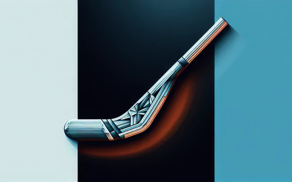 HD desktop wallpaper featuring an artistic illustration of a hockey stick with dynamic orange and blue background.